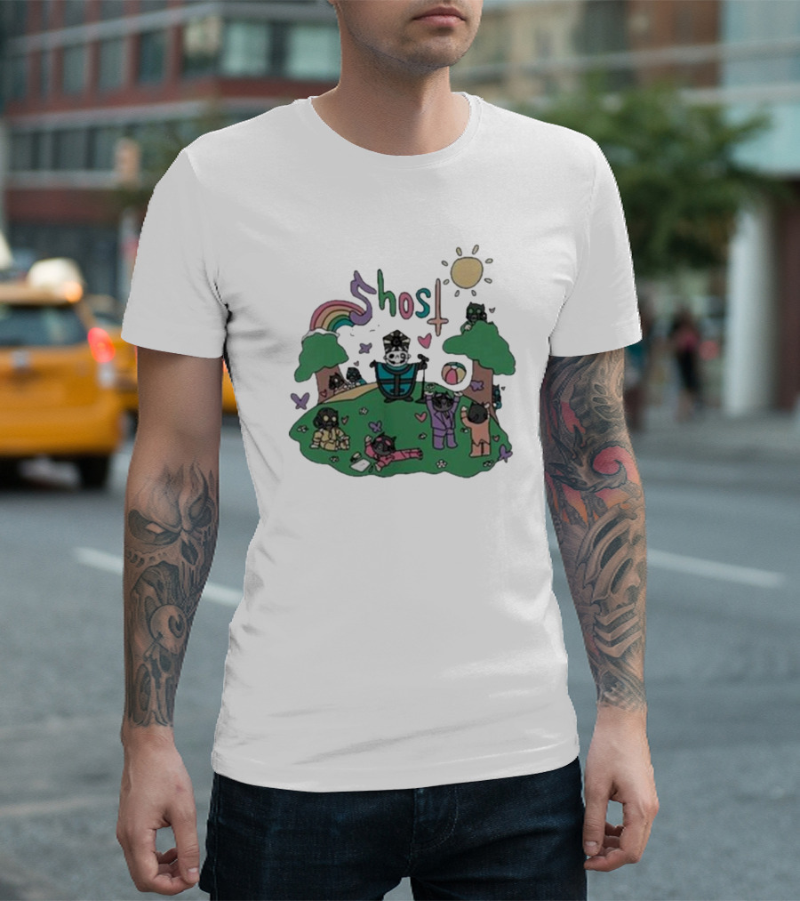 Ghost Cardinal Copia Playground Fun With Cats And Rainbows T-Shirt