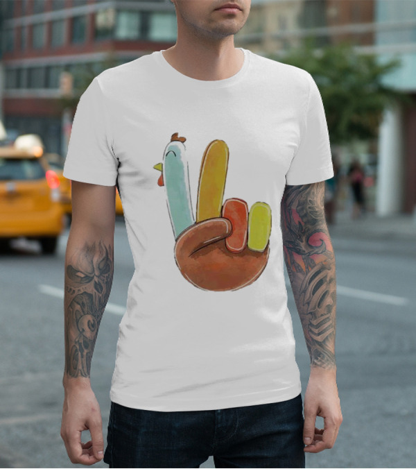 Thanksgiving Hand Gesture Cute Turkey Peace Sign Holiday Fun T-Shirt