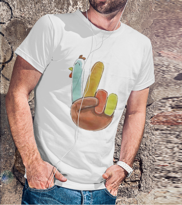 Thanksgiving Hand Gesture Cute Turkey Peace Sign Holiday Fun T-Shirt