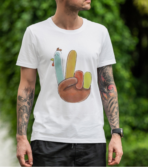 Thanksgiving Hand Gesture Cute Turkey Peace Sign Holiday Fun T-Shirt