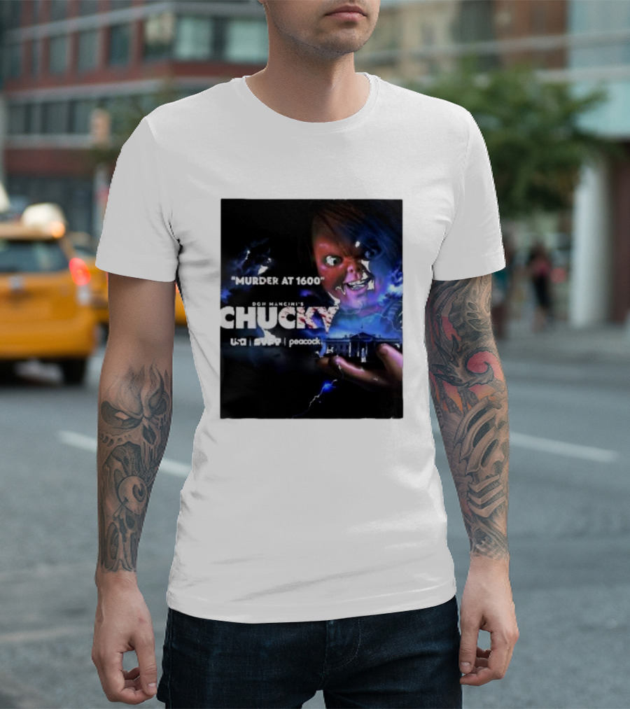 Murder At 1600 Don Mancini's Chucky Peacock USA White House Lightning T-Shirt