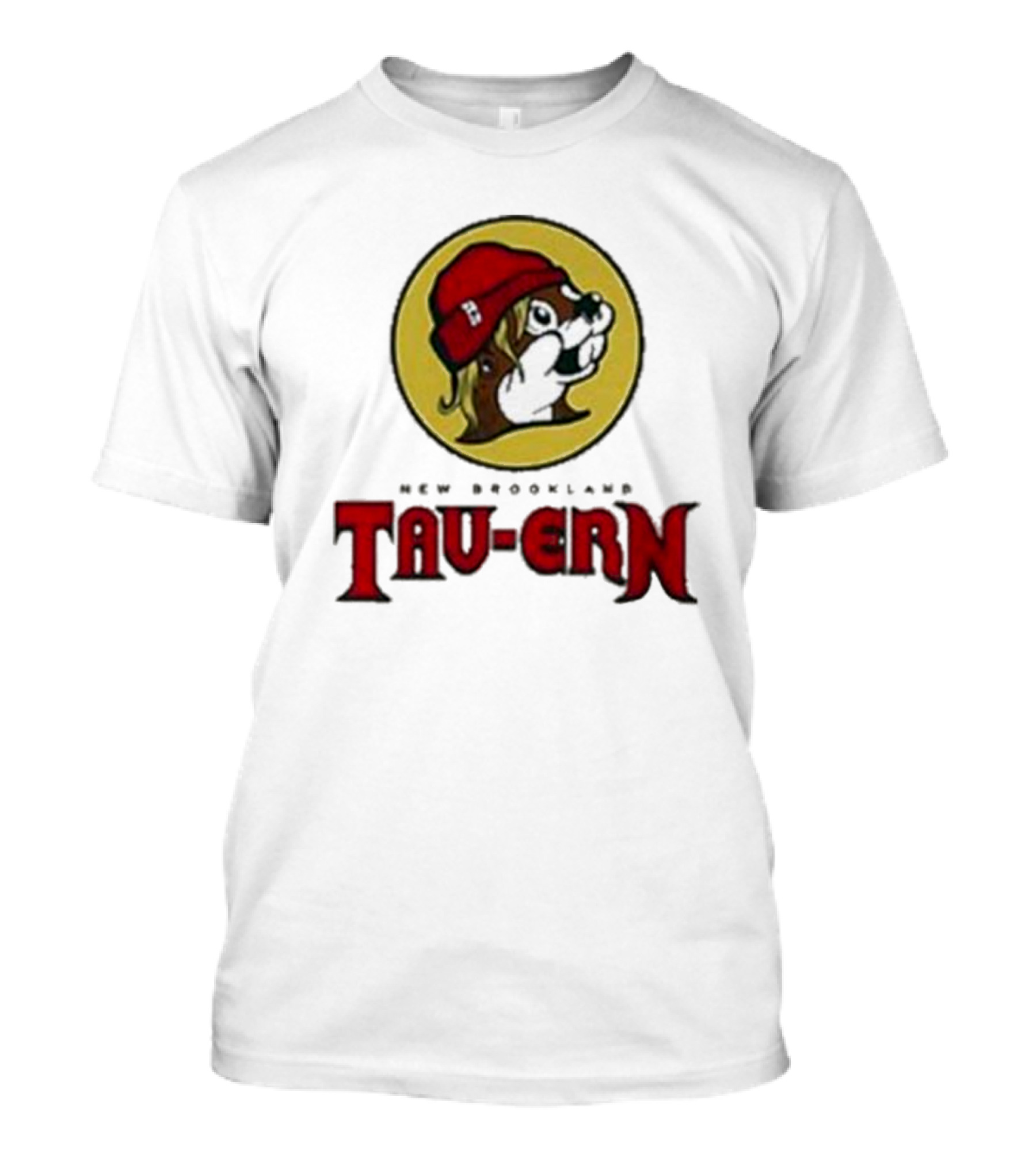 New Brookland Tavern Tau-ern Buc-Ees Logo Red Beanie Dog T-Shirt