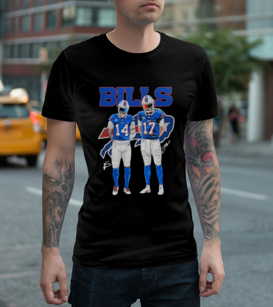 Buffalo Bills Stefon Diggs Josh Allen Bills Mafia Signature Logo 14 17 T-Shirt