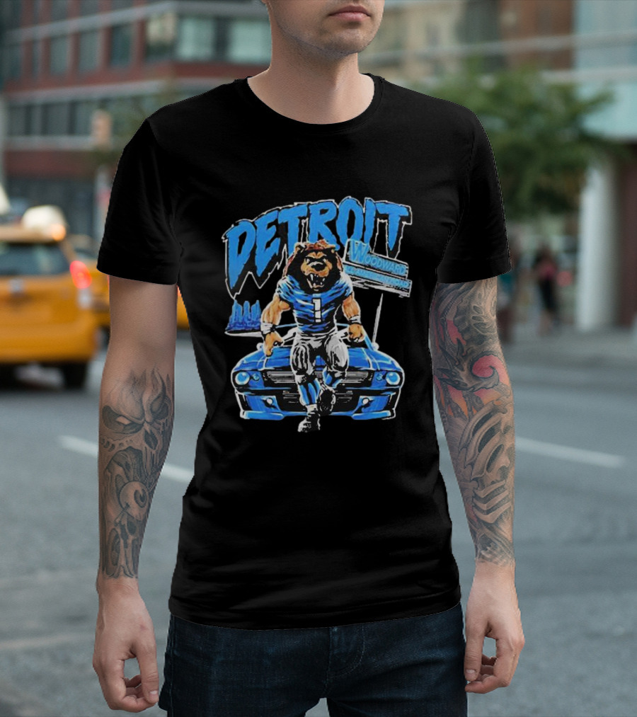 Number 1 Detroit Lion Woodward All American Road T-Shirt
