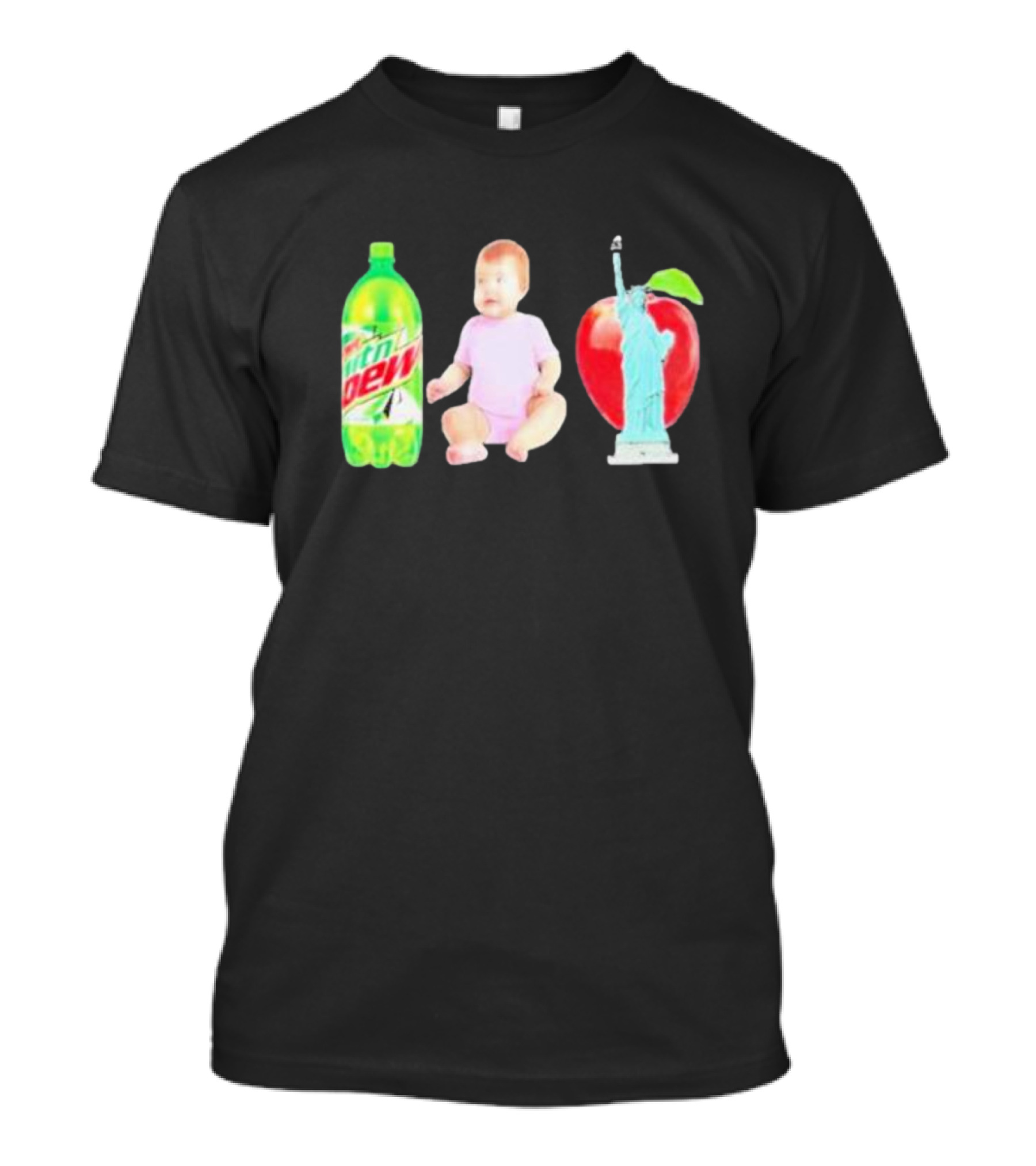 Velvetropic Mountain Dew Baby Apple Statue Of Liberty T-Shirt