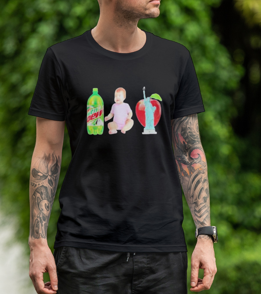 Velvetropic Mountain Dew Baby Apple Statue Of Liberty T-Shirt