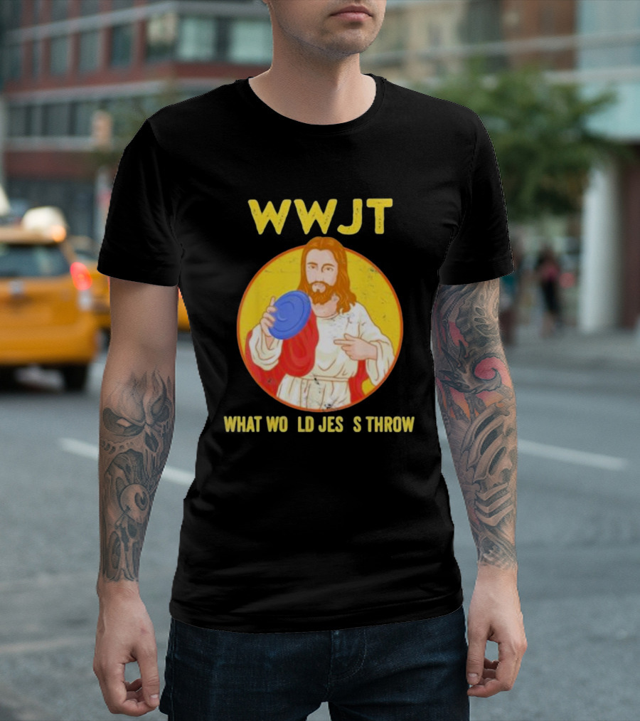 WWJT What Would Jesus Throw Frisbee Golf T-Shirt