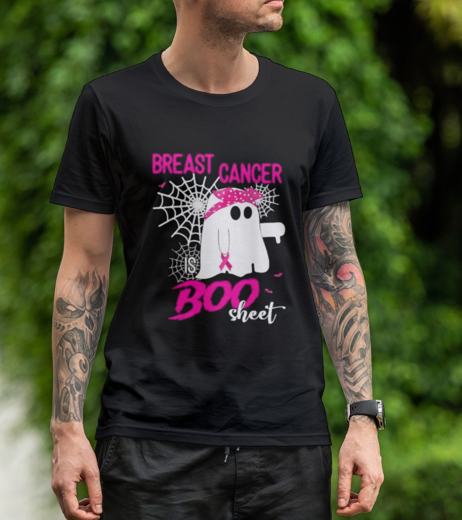 Breast Cancer Is Boo Sheet Halloween Ghost With Pink Ribbon And Spider Webs T-Shirt