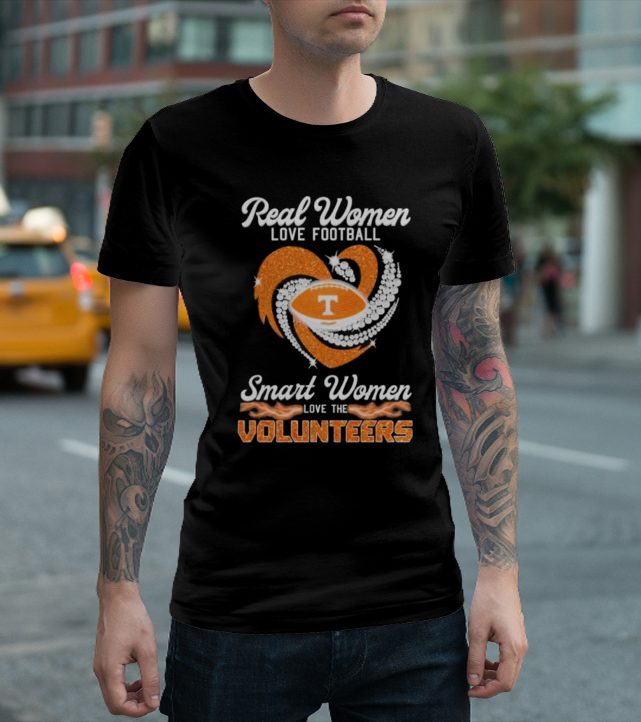 Real Women Love Football Smart Women Love The Volunteers Heart Football T-Shirt