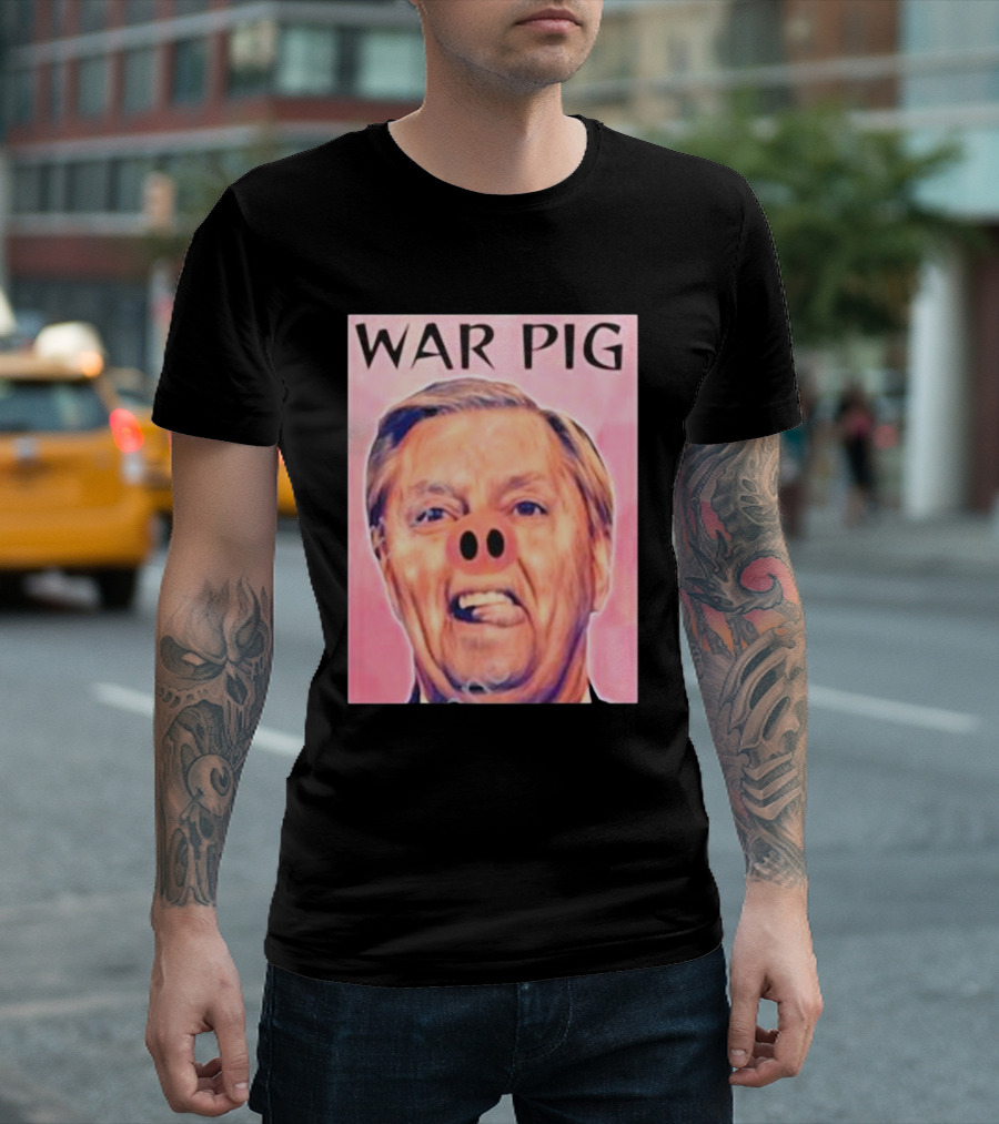 Infinitezeal Lindsey Graham War Pig Pink Nose Image T-Shirt