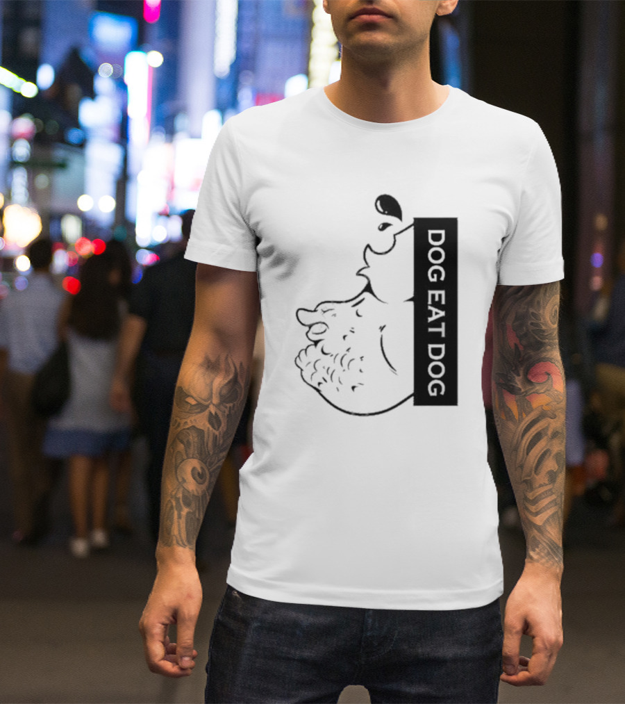Slosh Dog Eat Dog Vertical Text Graphic With Cartoon Style Dog Outline T-Shirt