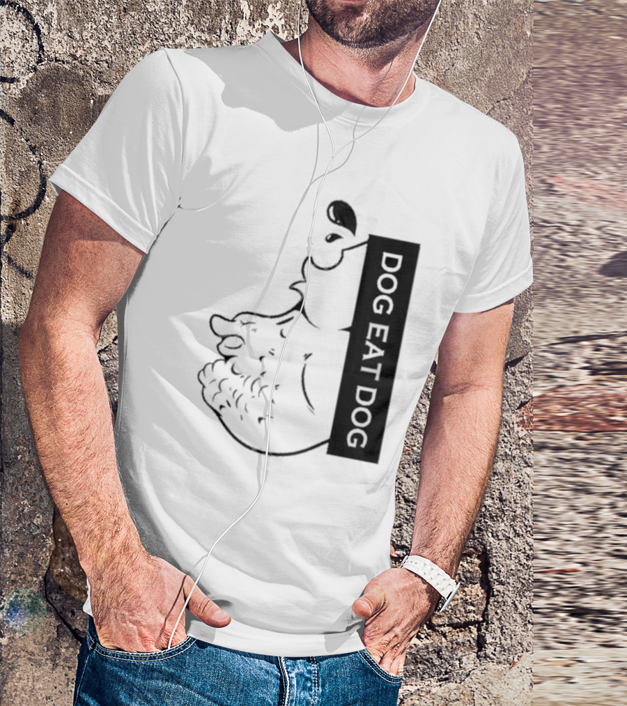 Slosh Dog Eat Dog Vertical Text Graphic With Cartoon Style Dog Outline T-Shirt
