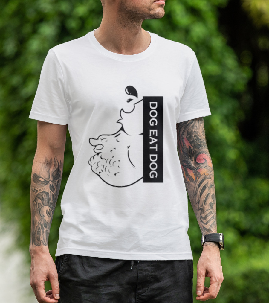 Slosh Dog Eat Dog Vertical Text Graphic With Cartoon Style Dog Outline T-Shirt