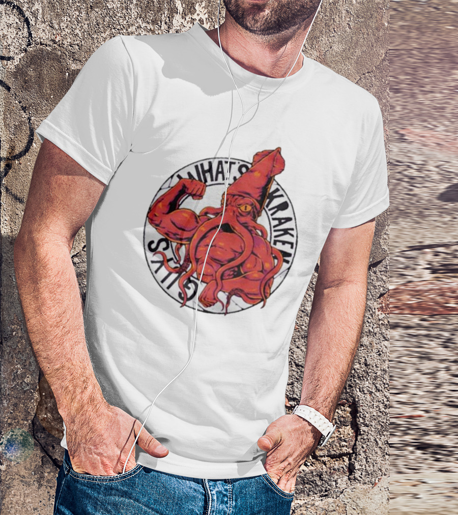 What’s Kraken Guys Sea Muscular Squid Circle T-Shirt