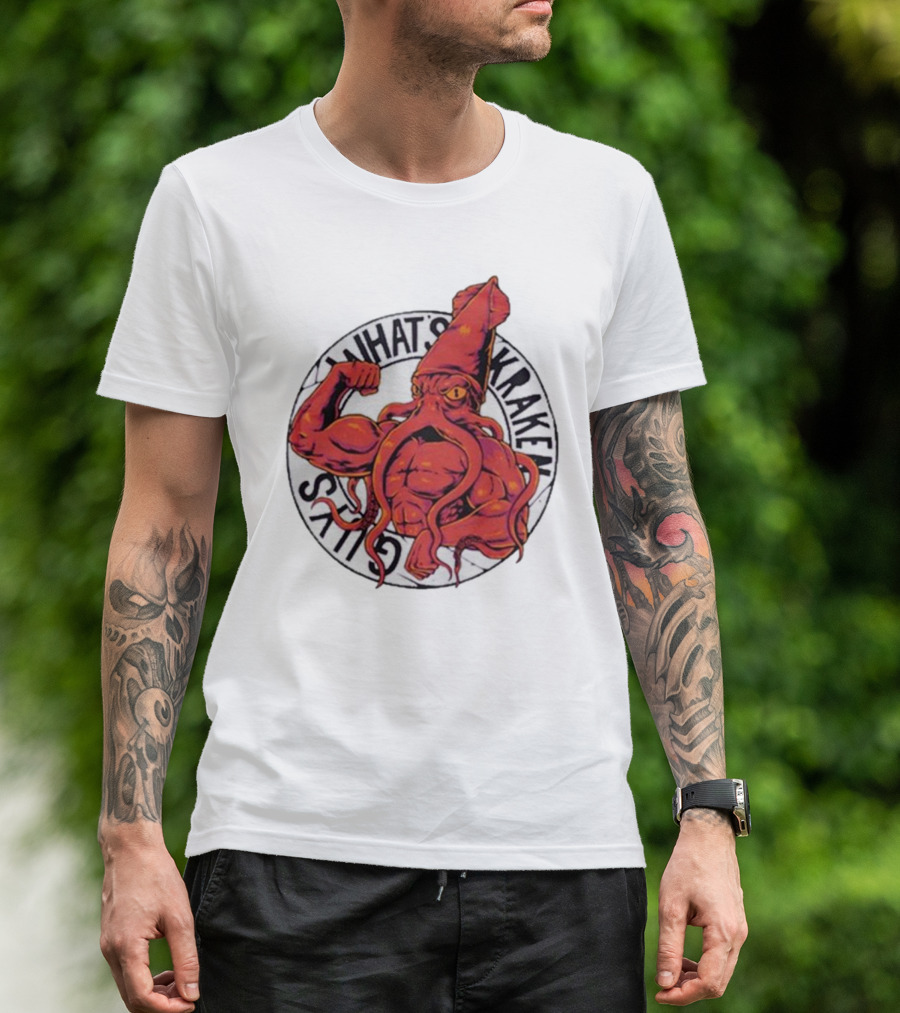 What’s Kraken Guys Sea Muscular Squid Circle T-Shirt