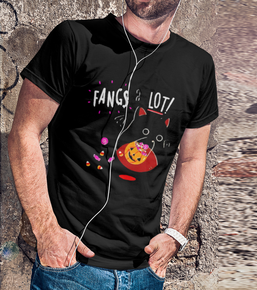 Ghost Cat Fangs A Lot Trick Or Treat Halloween Candy T-Shirt