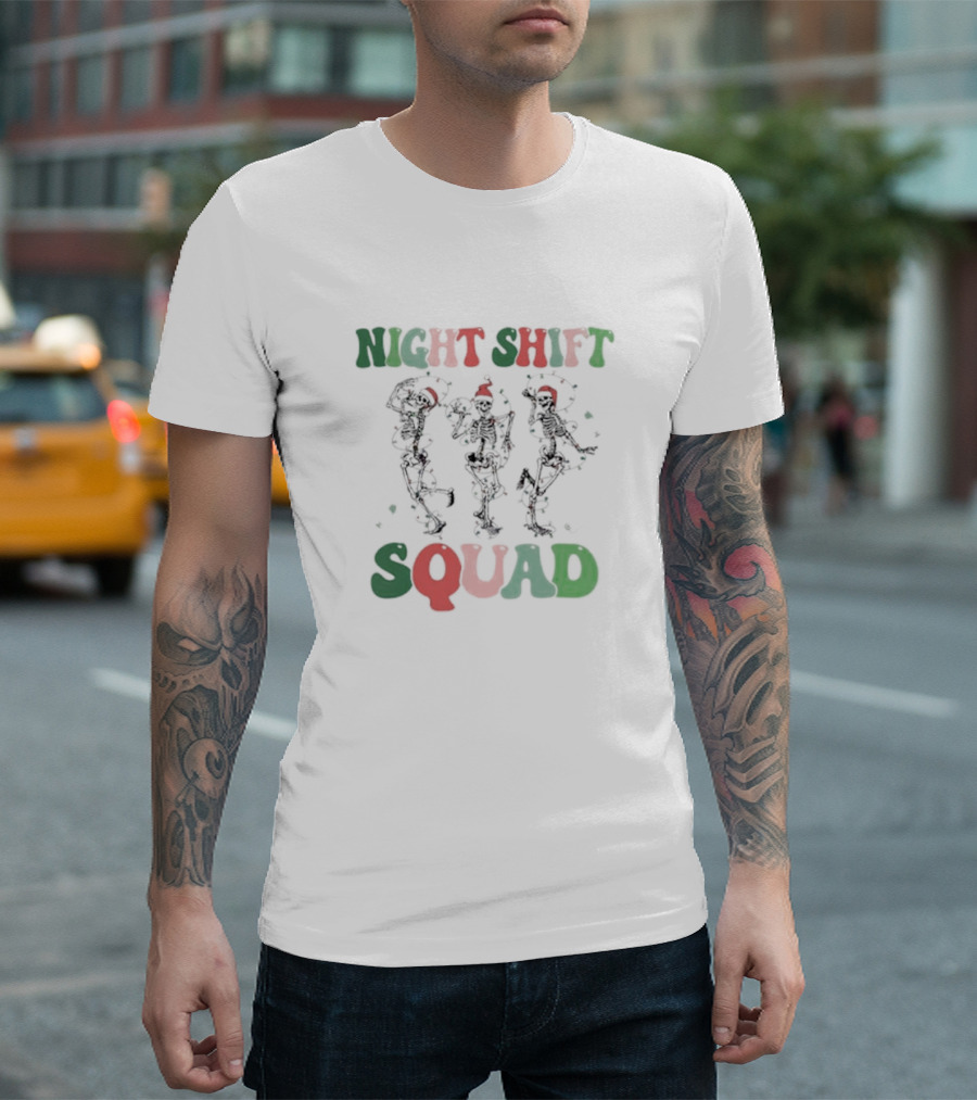 Night Shift Squad Christmas Dancing Skeletons T-Shirt