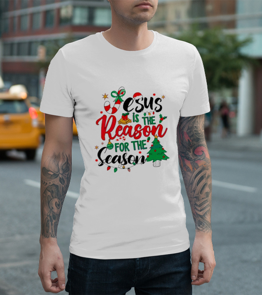 Jesus Is the Reason for the Season Christmas Tree and Candy Cane T-Shirt