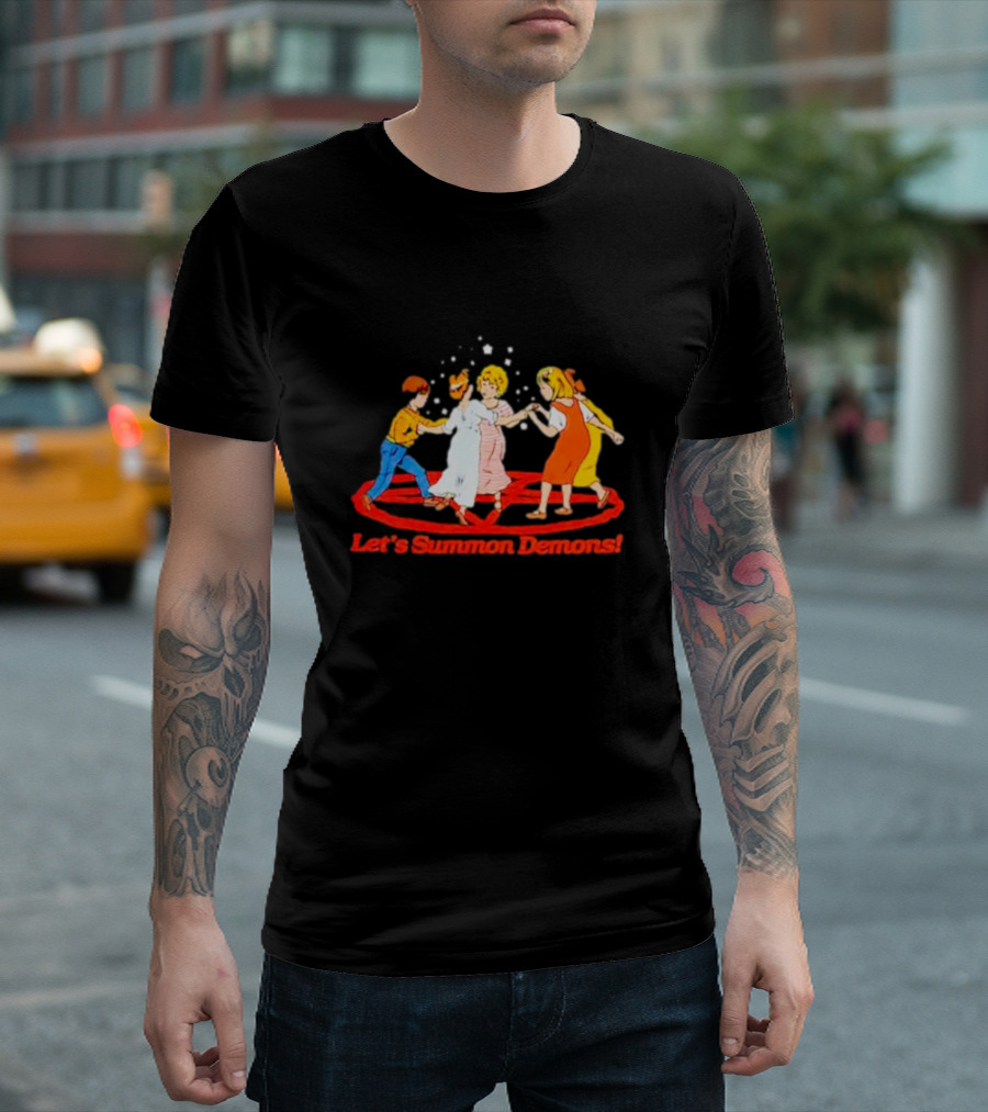 Let's Summon Demons Kids Holding Hands in Pentagram Circle T-Shirt