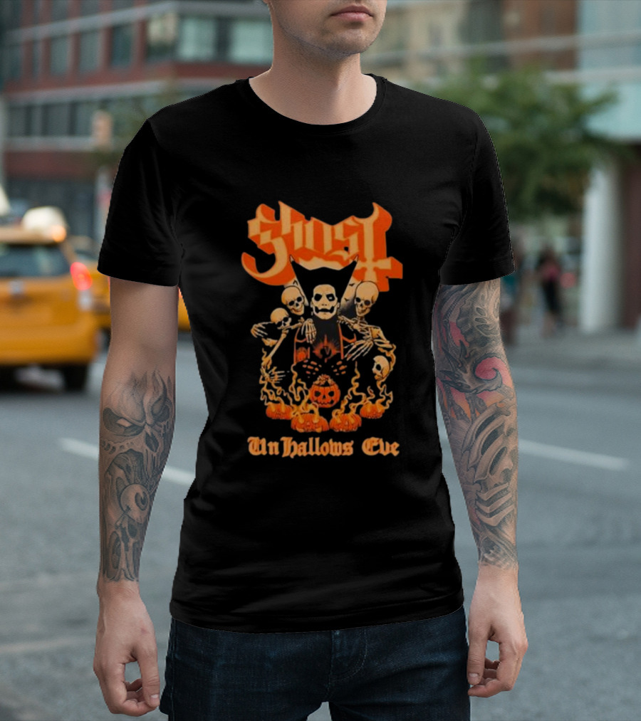 Ghost Un Hallows Eve Skeletons and Pumpkins T-Shirt