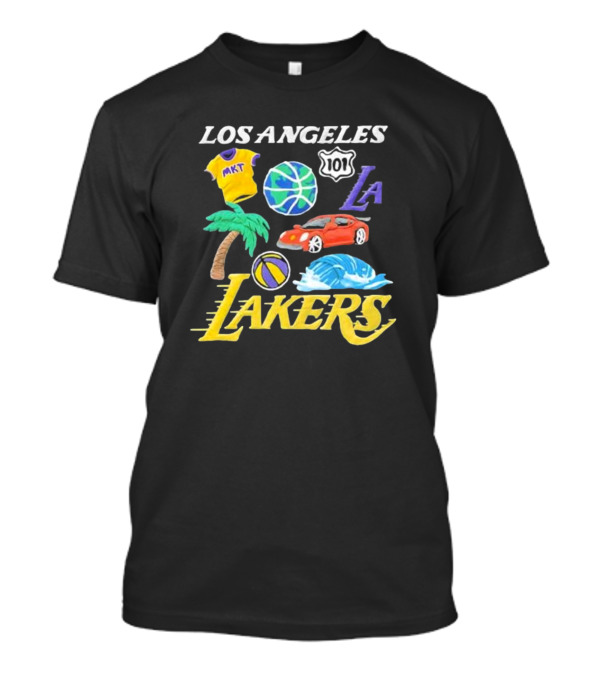 Los Angeles Lakers NBA MKT 101 Claymation LA Basketball Car Palm Wave T-Shirt