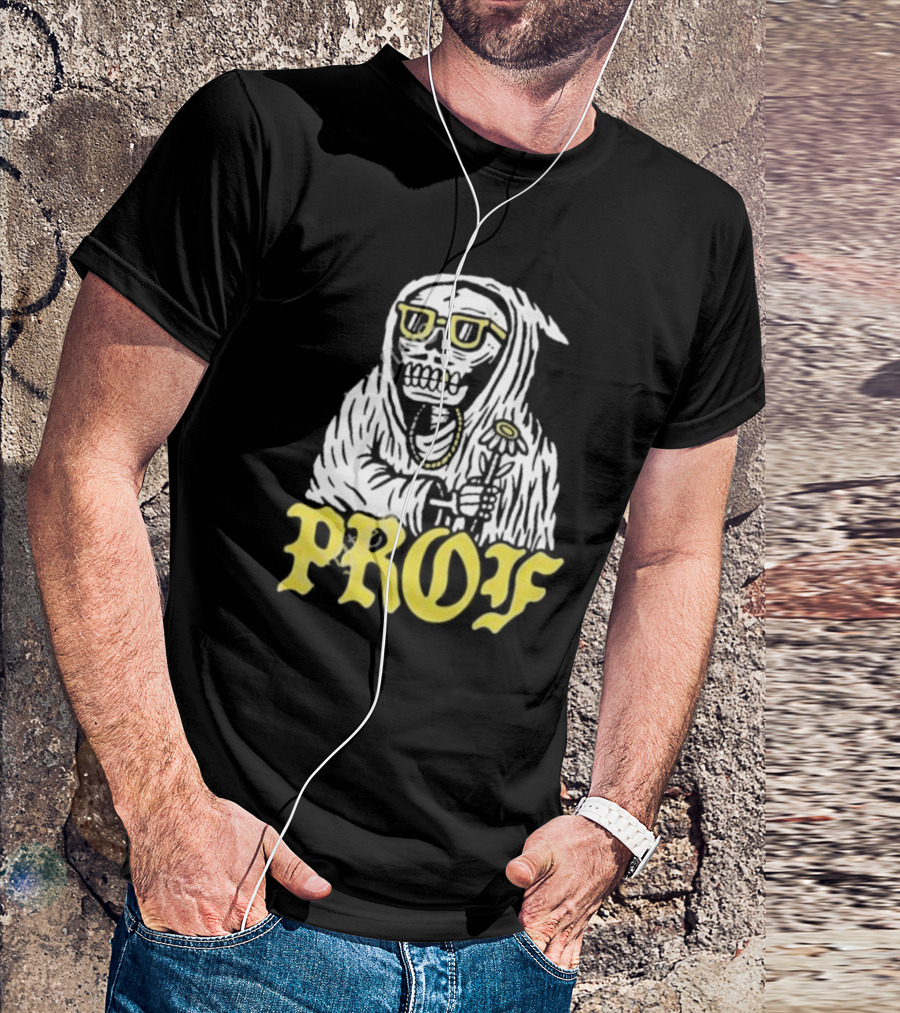 Prof Tombstones Skeleton With Yellow Glasses And Flower T-Shirt