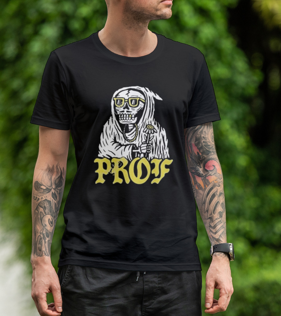 Prof Tombstones Skeleton With Yellow Glasses And Flower T-Shirt