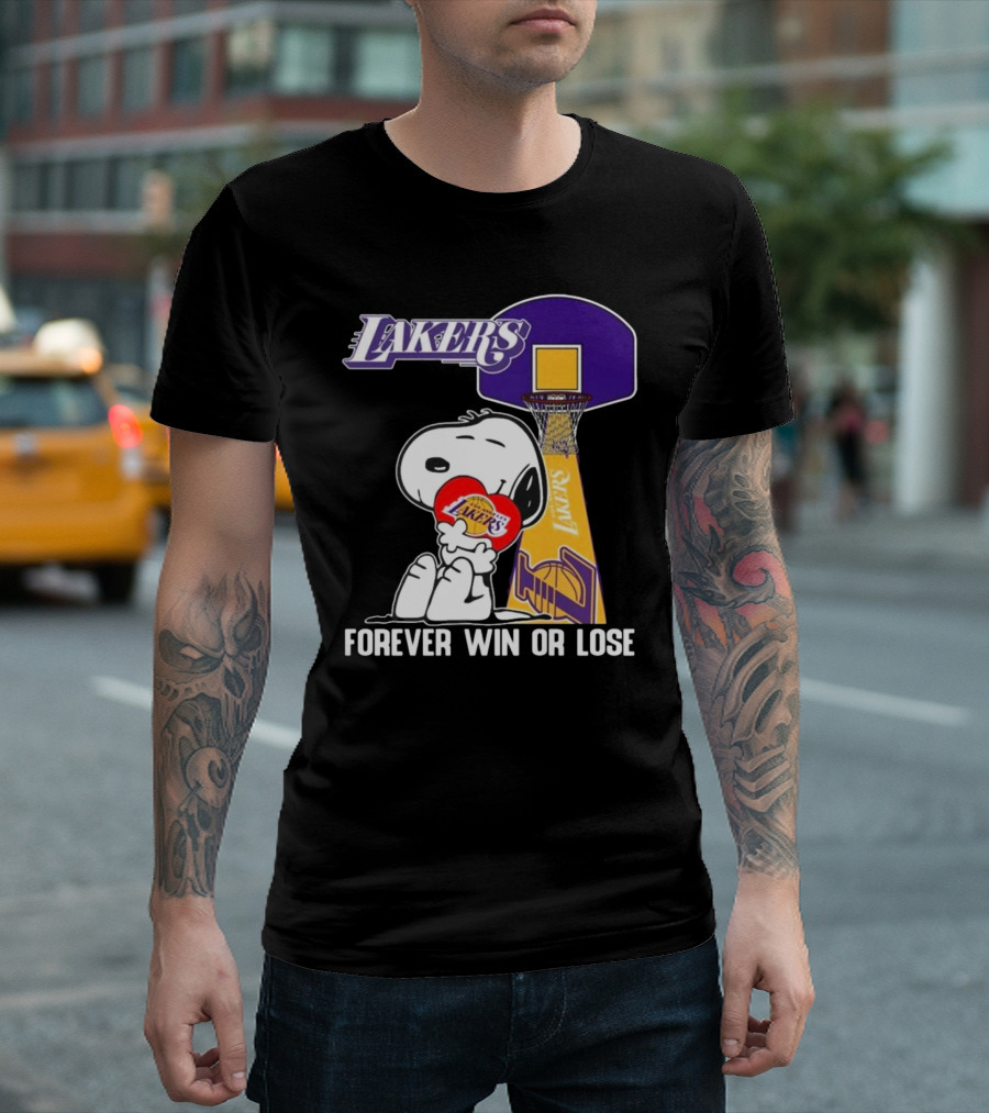 Lakers Forever Win Or Lose Snoopy Basketball Heart T-Shirt