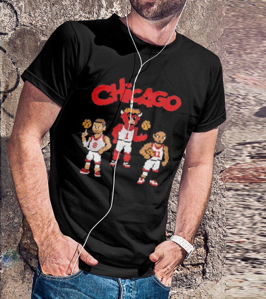 Chicago Bulls NBA Mascot And Player Pixel Art Chicago T-Shirt