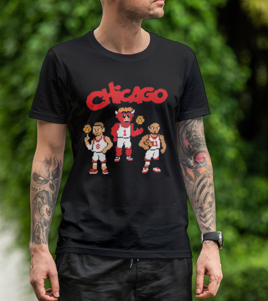 Chicago Bulls NBA Mascot And Player Pixel Art Chicago T-Shirt
