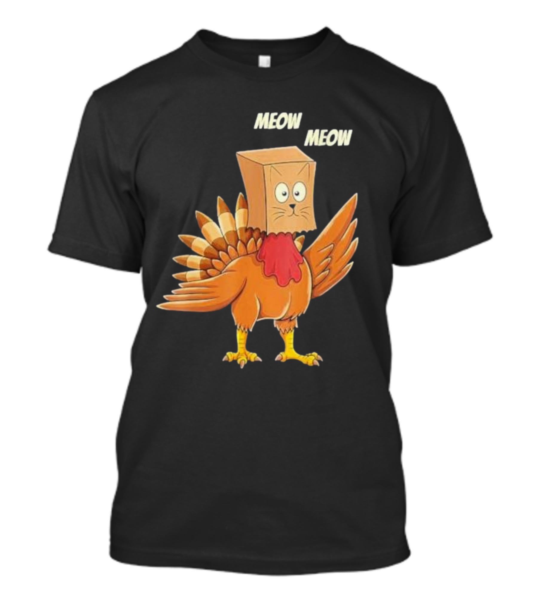 Thanksgiving Turkey Cat Meow Box Head T-Shirt