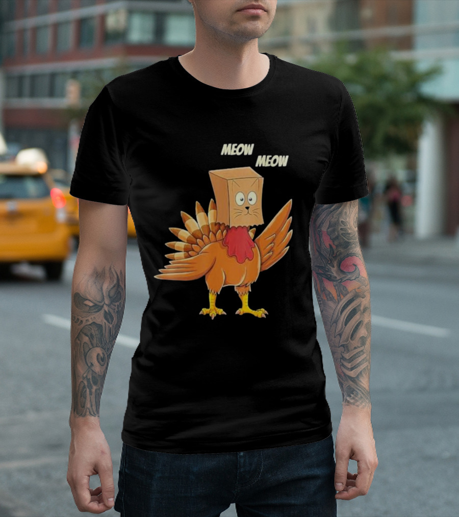 Thanksgiving Turkey Cat Meow Box Head T-Shirt