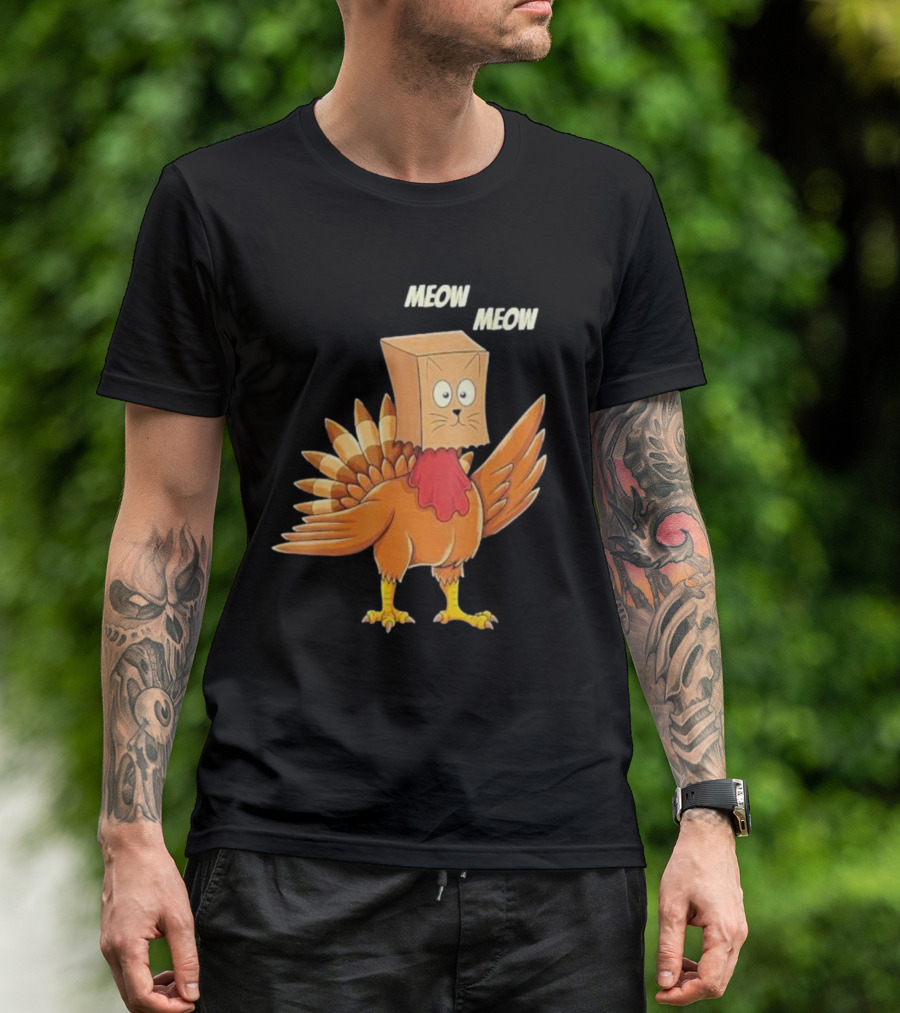 Thanksgiving Turkey Cat Meow Box Head T-Shirt