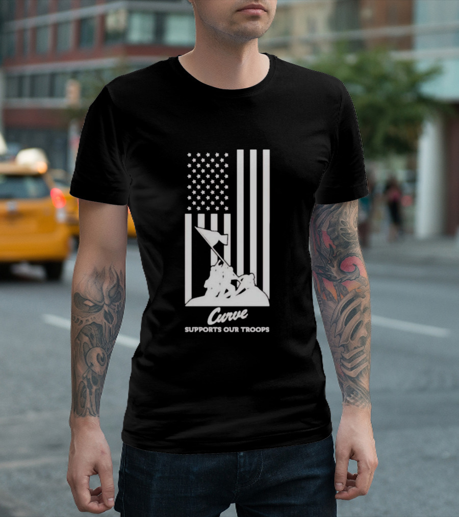 Curve Supports Our Troops Flag Raising T-Shirt
