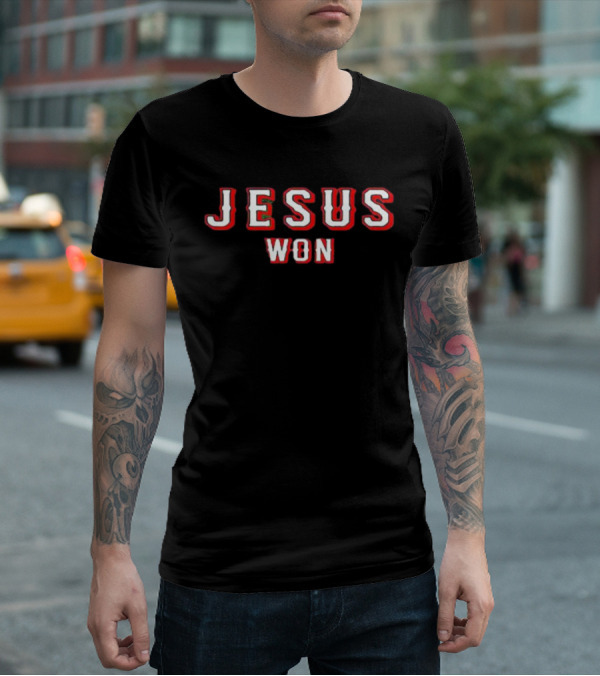 Evan Carter Jesus Won Victory Lettering T-Shirt
