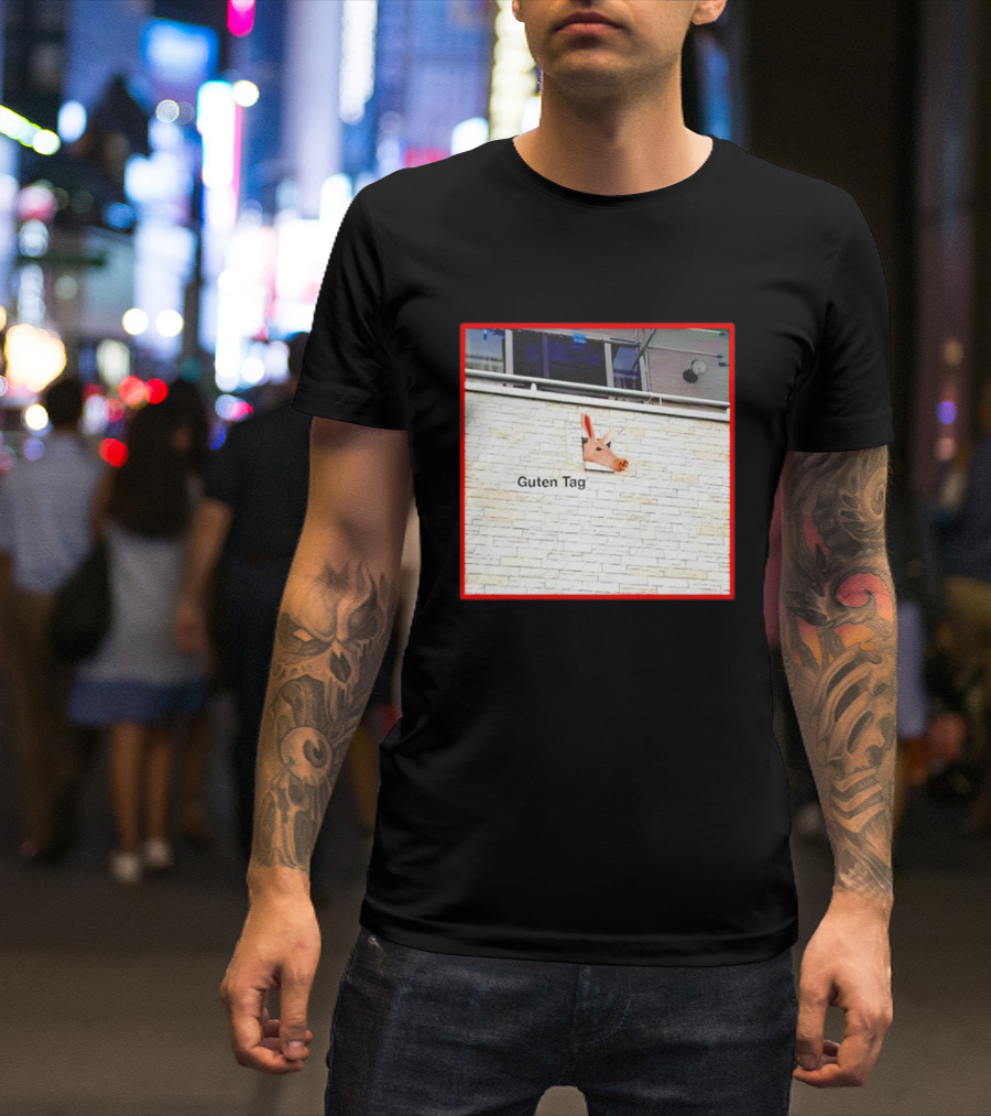 Guten Tag Pig Wall Mount With Brick Background T-Shirt