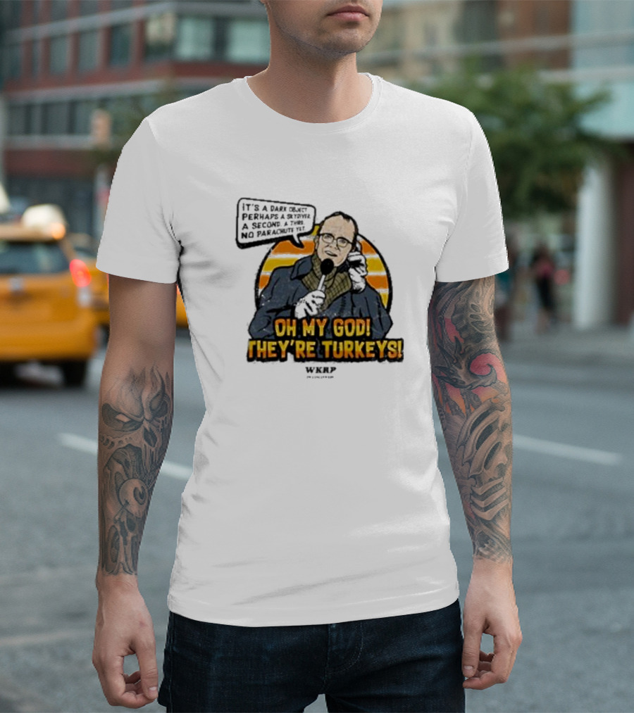 WKRP Oh My God They’re Turkeys Dark Object Parachute T-Shirt