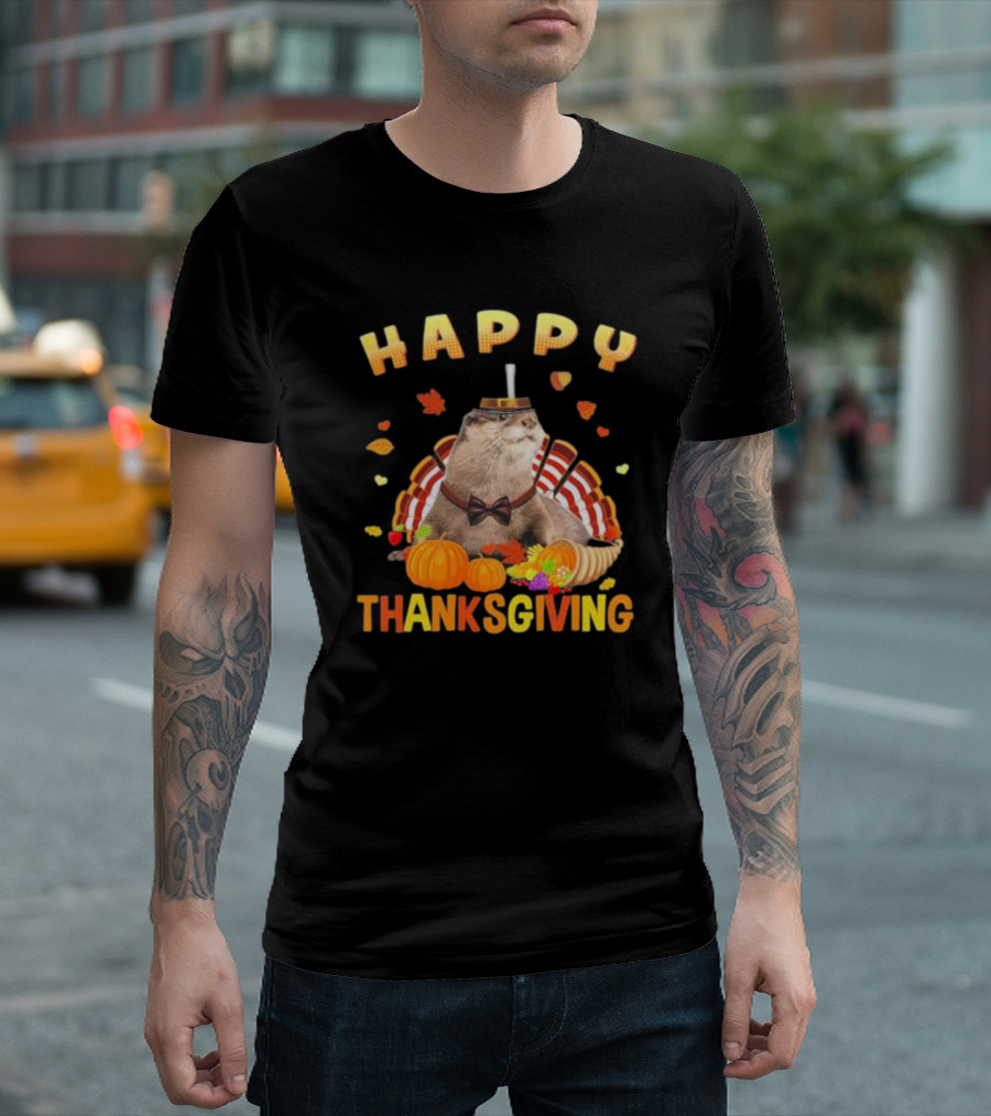 Happy Thanksgiving Otter Turkey Pilgrim T-Shirt
