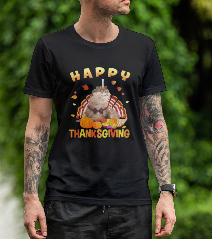 Happy Thanksgiving Otter Turkey Pilgrim T-Shirt