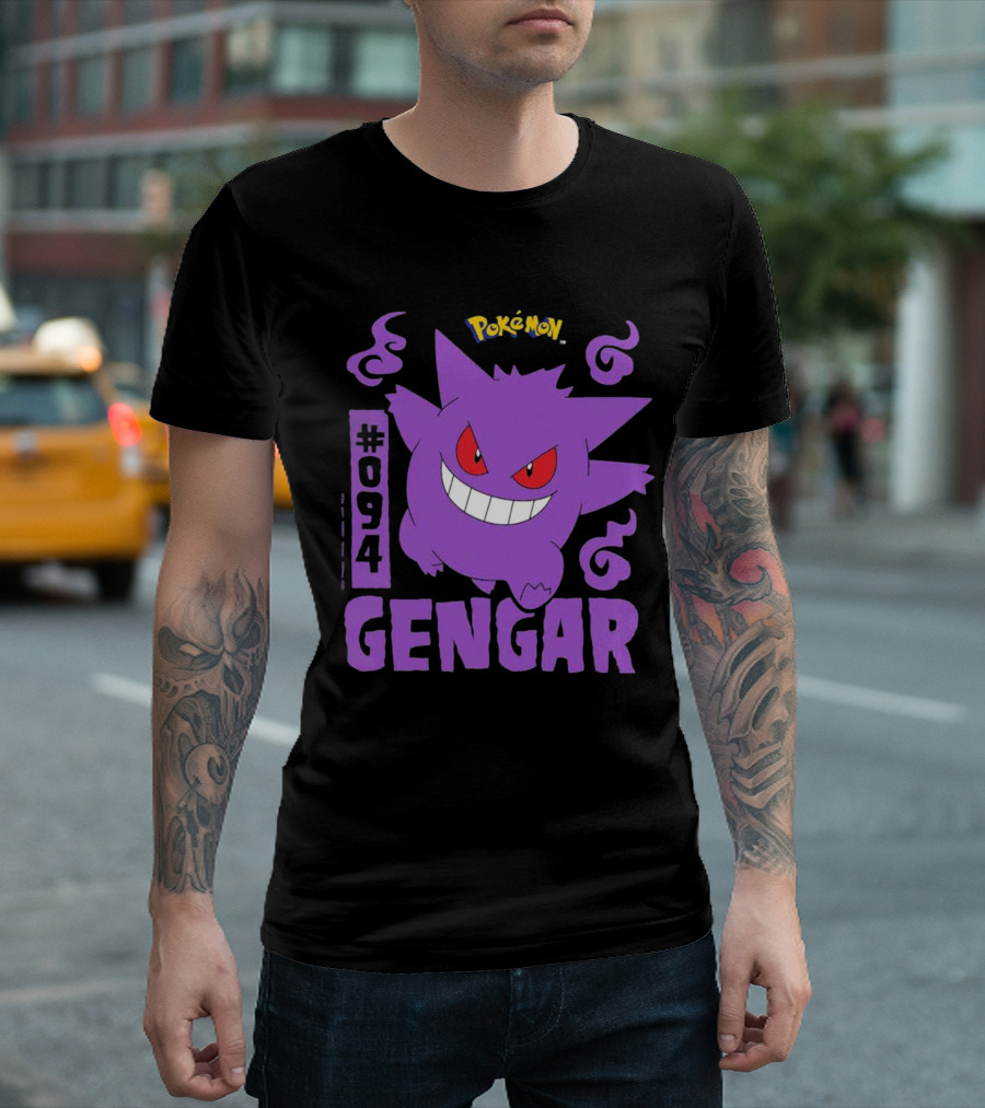 Pokémon #094 Gengar with Iconic Design and Purple T-Shirt