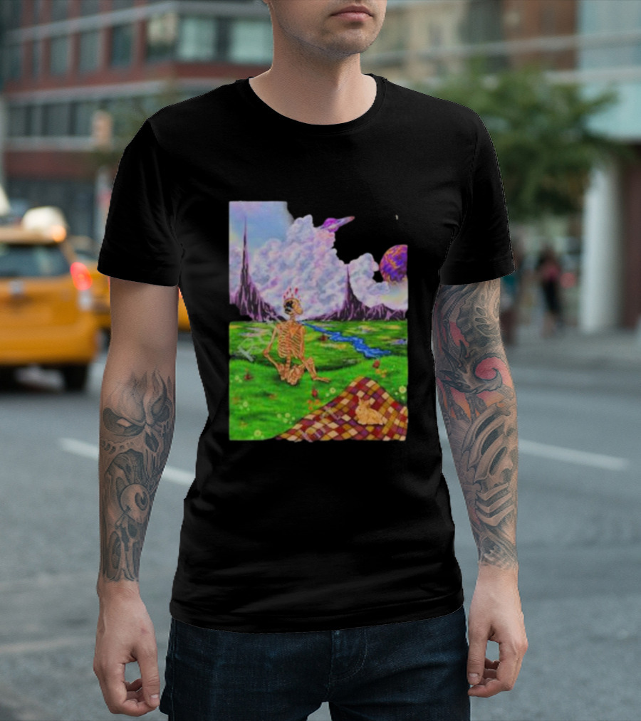 Soulosaint My Sanctuary Cosmic Landscape Skeleton Picnic Blanket T-Shirt