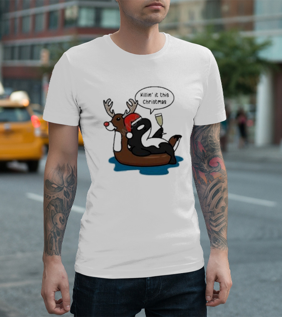 Killin' It This Christmas Dolphin Orca Reindeer T-Shirt
