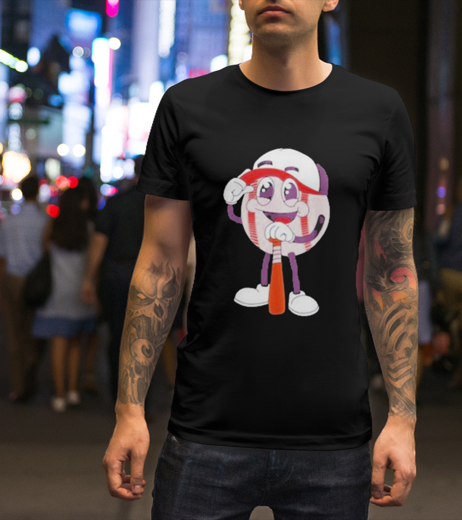 Smiling Baseball Mascot With Bat And Cap T-Shirt