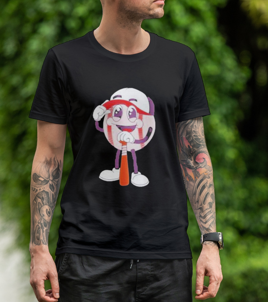 Smiling Baseball Mascot With Bat And Cap T-Shirt