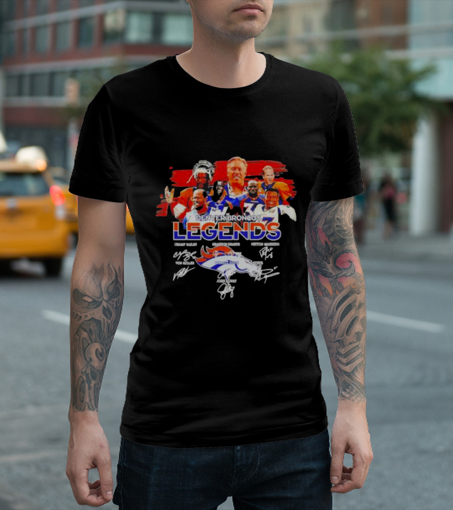 Denver Broncos Legends Champ Bailey Shannon Sharpe Peyton Manning Von Miller John Elway Signatures Vintage T-Shirt