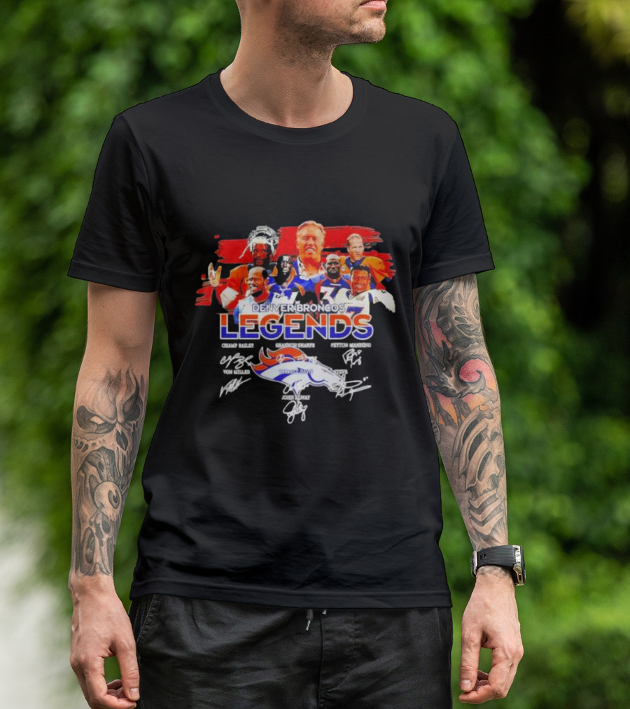 Denver Broncos Legends Champ Bailey Shannon Sharpe Peyton Manning Von Miller John Elway Signatures Vintage T-Shirt