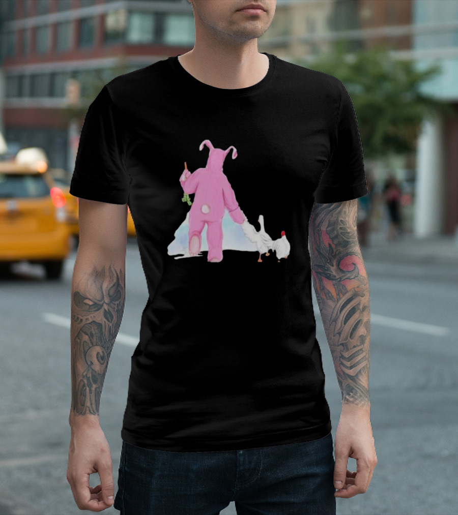 Matthew Perry Pink Bunny Holding Chicken T-Shirt