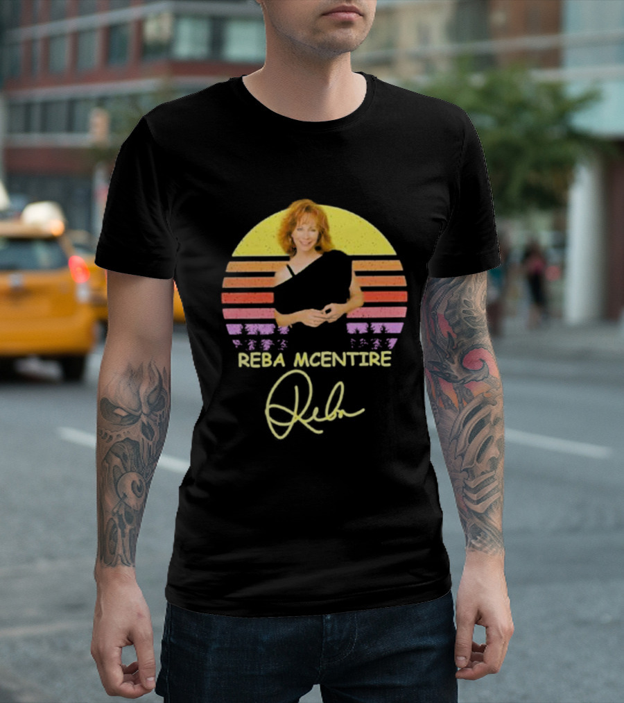 Reba McEntire Vintage Smile Signature Retro Sunset Image T-Shirt