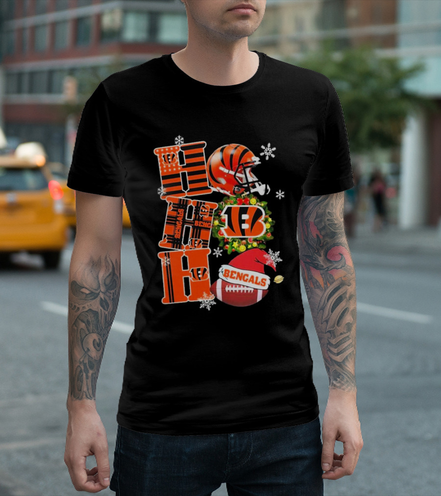 Cincinnati Bengals Ho Ho Ho Christmas Football Team T-Shirt