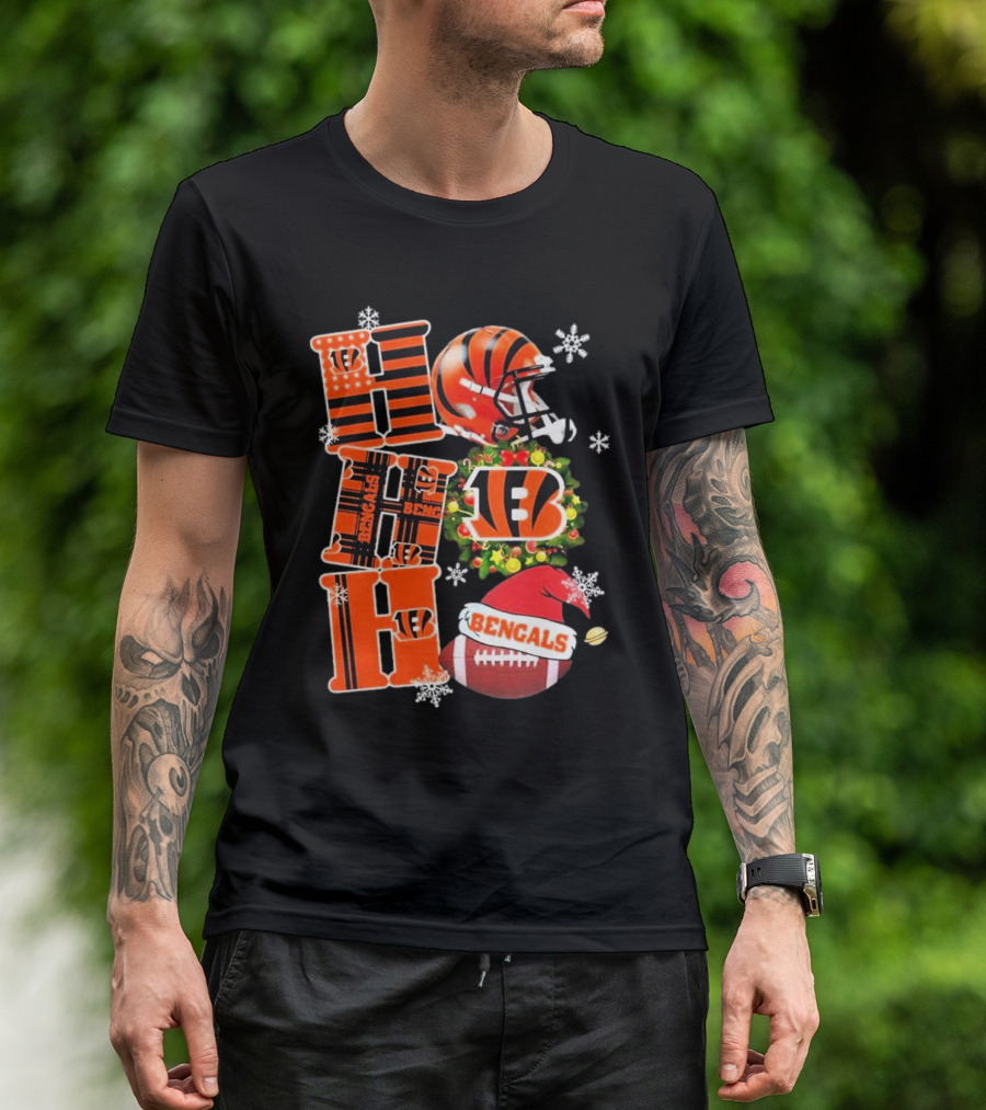 Cincinnati Bengals Ho Ho Ho Christmas Football Team T-Shirt